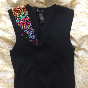Bebe cropped fitted black tank with sequins